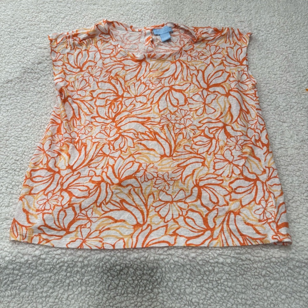Martha Stewart Orange and White Floral Linen Top